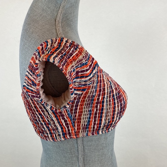 Cabana Del Sol Smocked Multi Colored Stripe Bikini Top Size Large - Picture 6 of 12